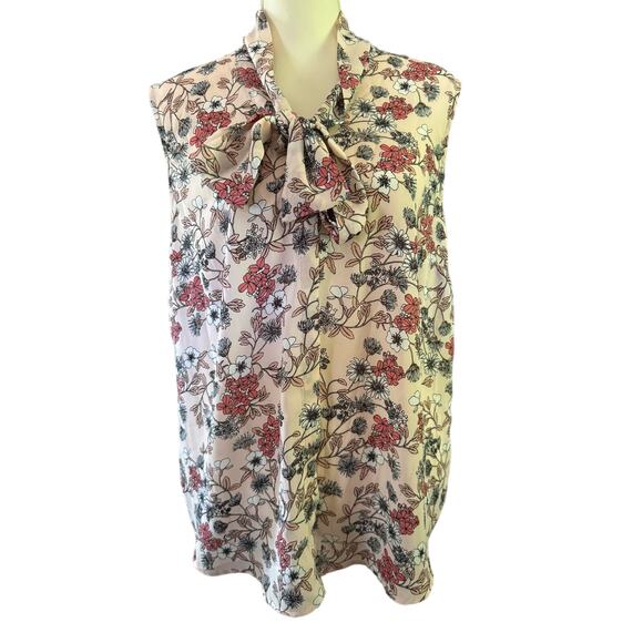 Liz Claiborne Women Floral Sleeveless Button Down Shirt with Neck Tie Size 100% - Picture 1 of 6